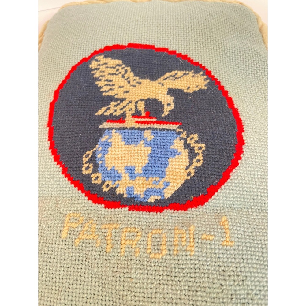 Handmade Needlepoint Pillow US Navy Patriotic Eagle Globe Patron 1 Decor‎
